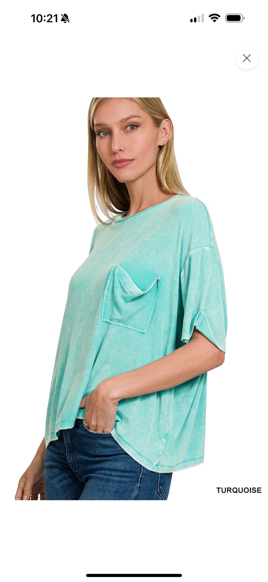 RIBBED SHORT SLEEVE TURQUOISE