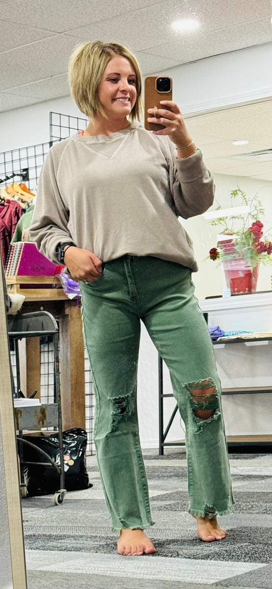 OLIVE DISTRESSED DENIM